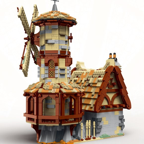 medieval windmill building block set scale model detail shot