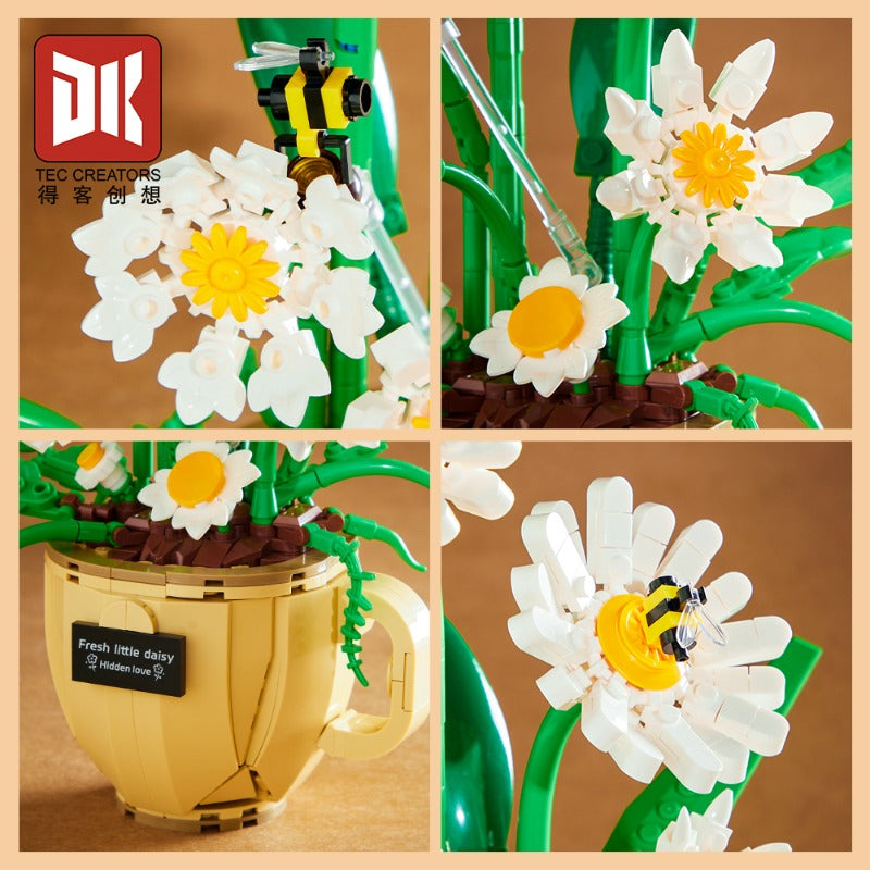 Daisy coffee cup building block set close-up detail view