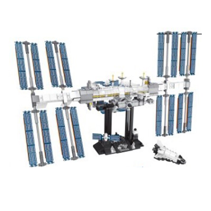 Close-up of solar panel array detail on a space station building block build