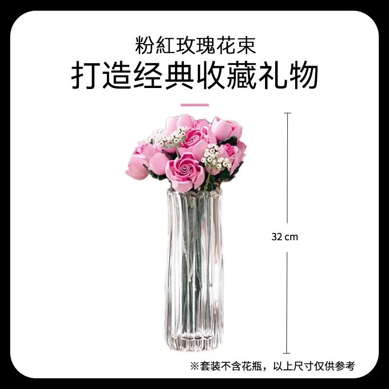 Pink rose bouquet building block set product view