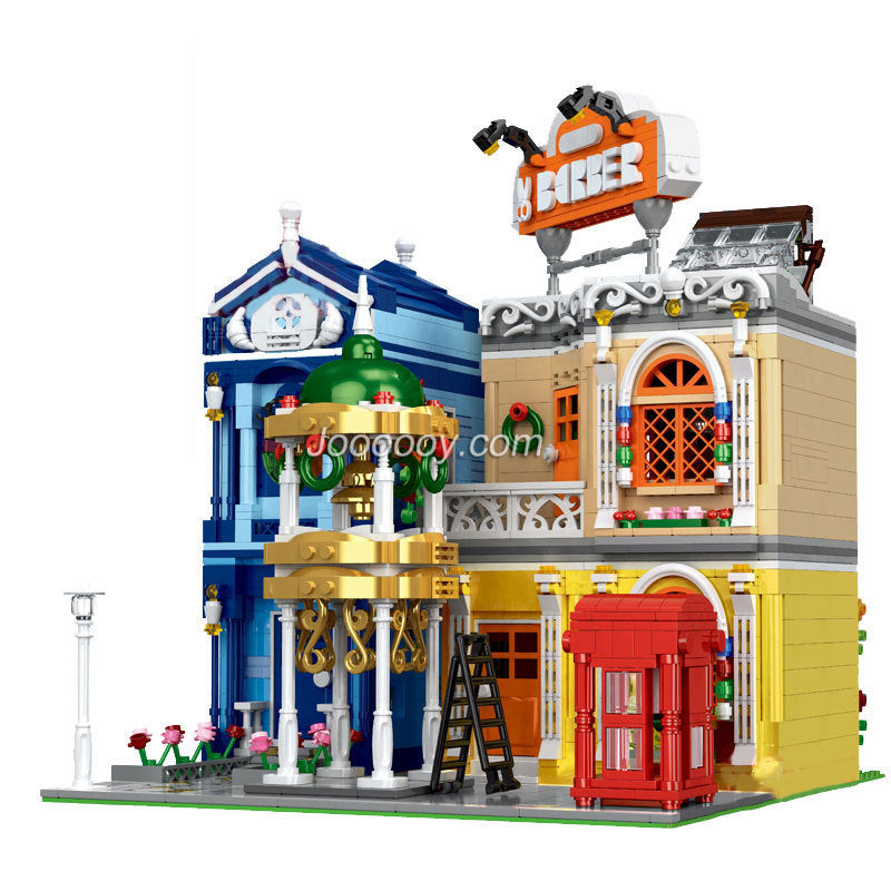 barber shop building block set exterior detail view