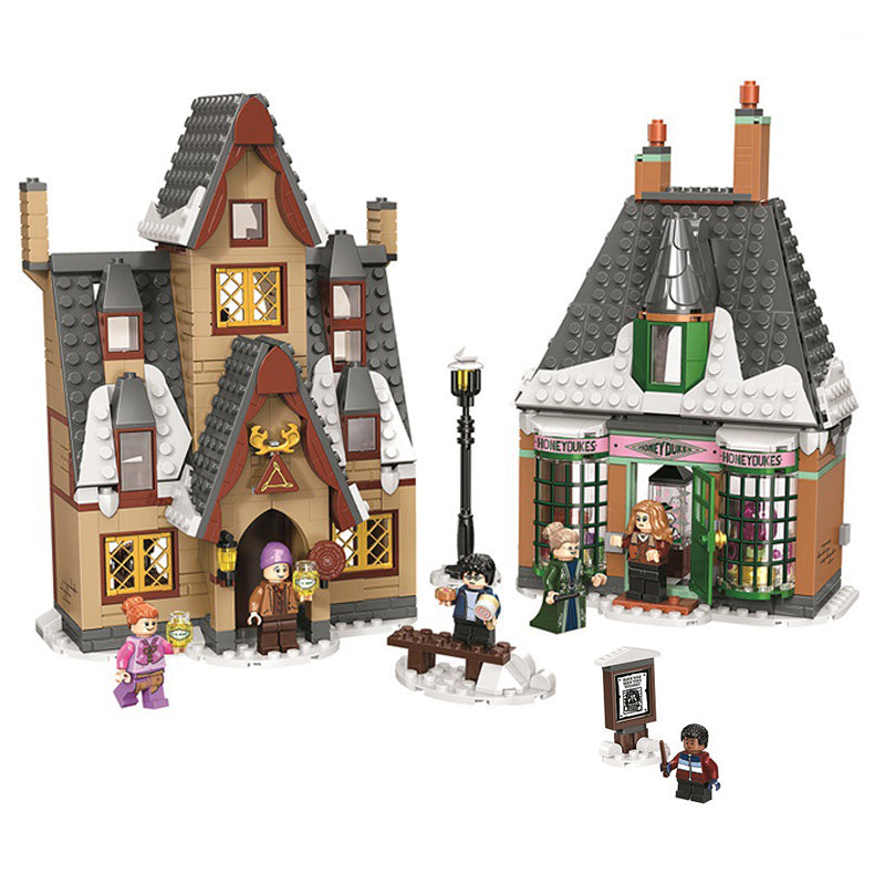 Assembled magical village street scene building block set
