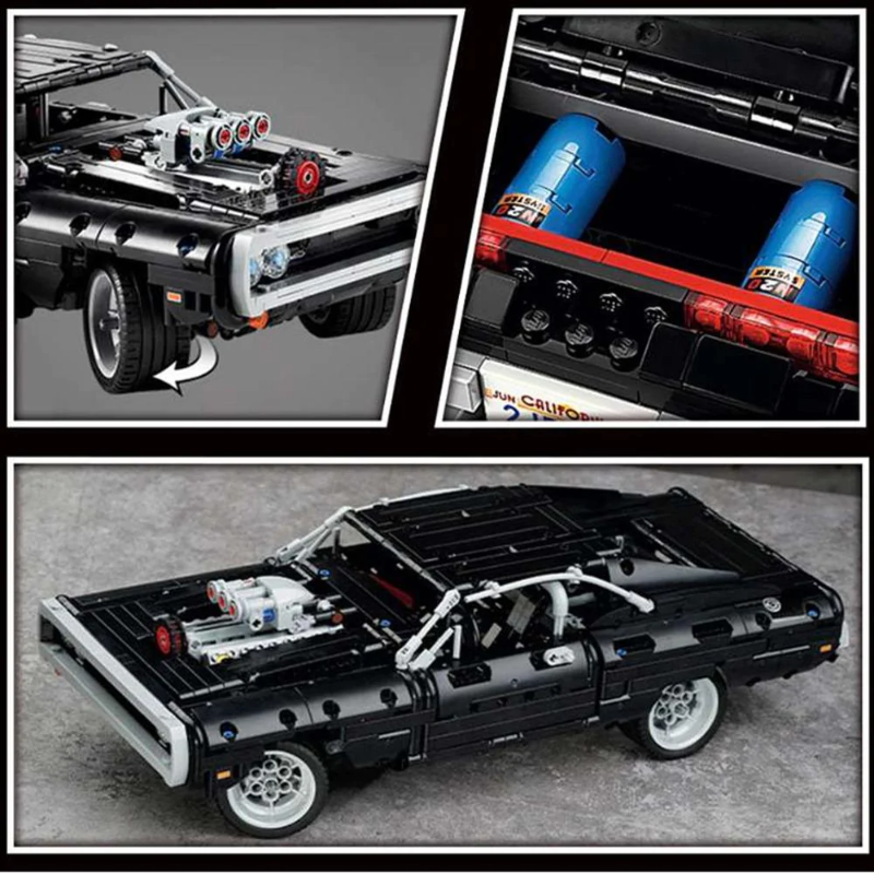 Interior cockpit detail of a building block muscle car