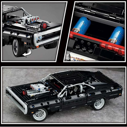 Interior cockpit detail of a building block muscle car
