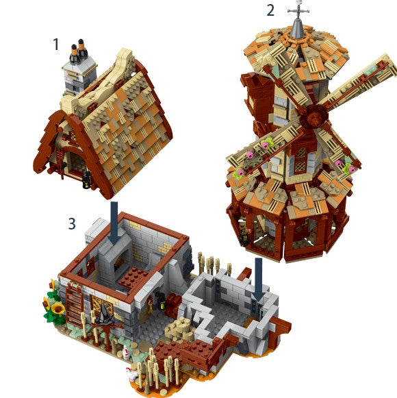 medieval windmill building block set display setting view