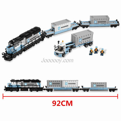 Locomotive front detail on a cargo train building block model
