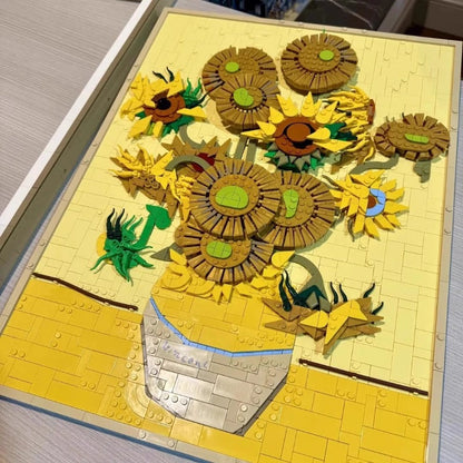 Van Gogh sunflowers building block set close-up detail view