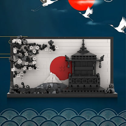 Japanese sakura painting MOC building block set, close-up detail