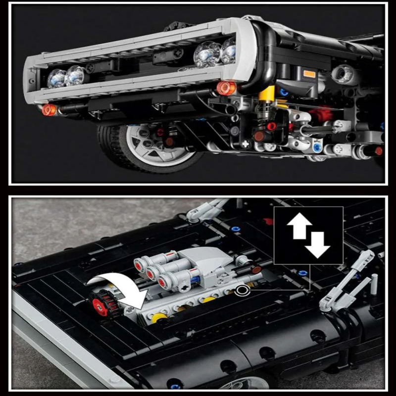 Detail shot of the hood and grille on a muscle car block model