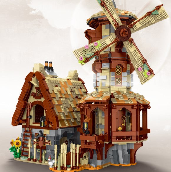 medieval windmill building block set top-down detail view