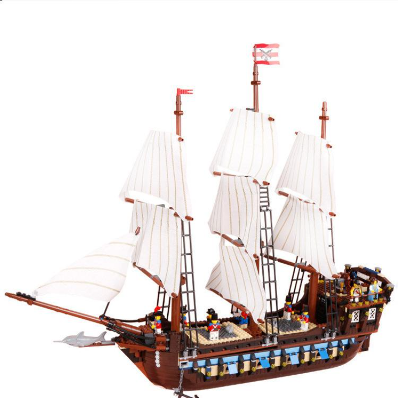 Close-up of rigging and sail detail on a pirate ship building block build