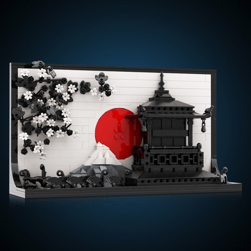 Japanese sakura painting MOC building block set, top view