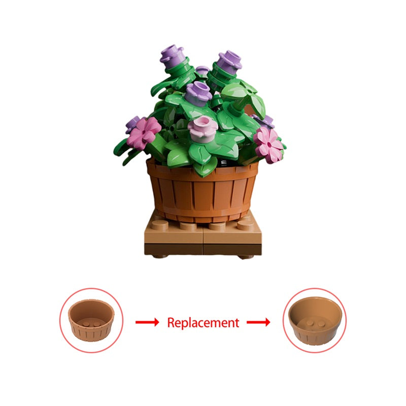 Flowerpot MOC building block set, close-up detail
