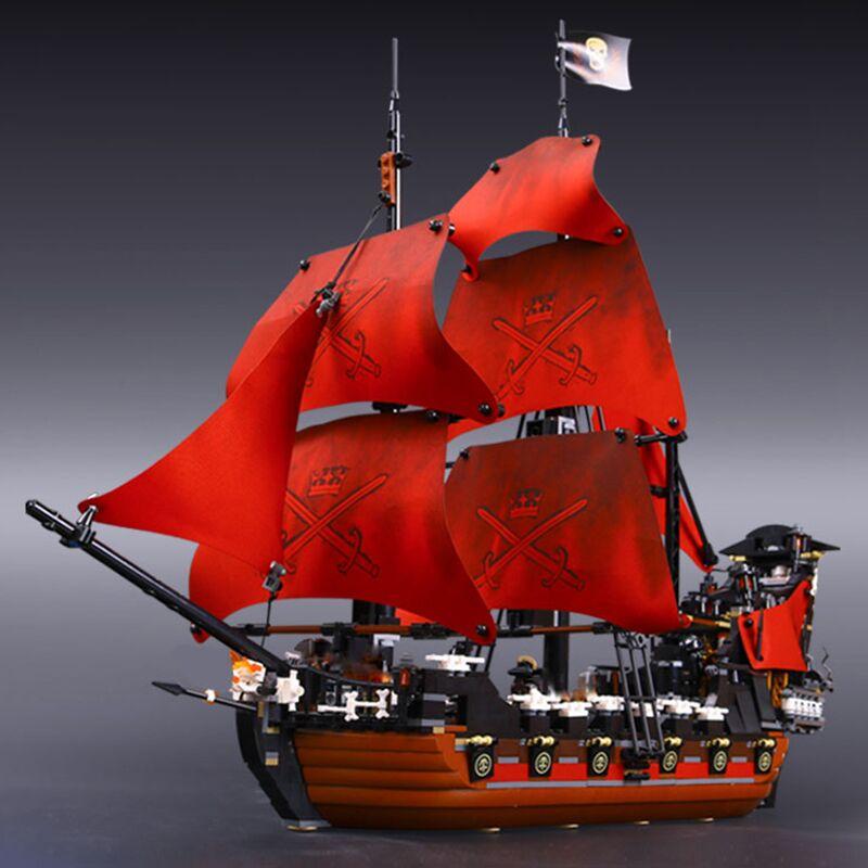 Assembled three-masted pirate ship building block model