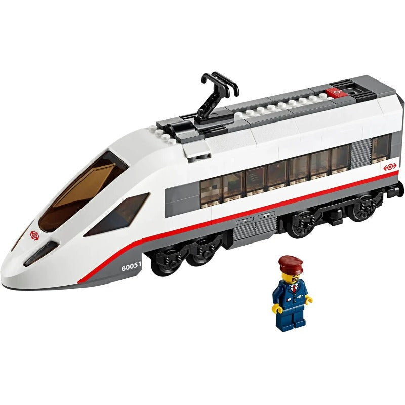Full-length display shot of the high-speed train set