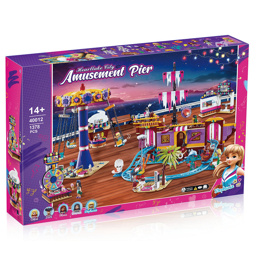 Assembled 1378-piece amusement park building block set