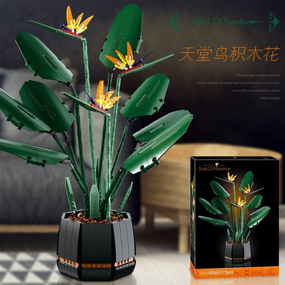 Assembled bird of paradise building block flower display