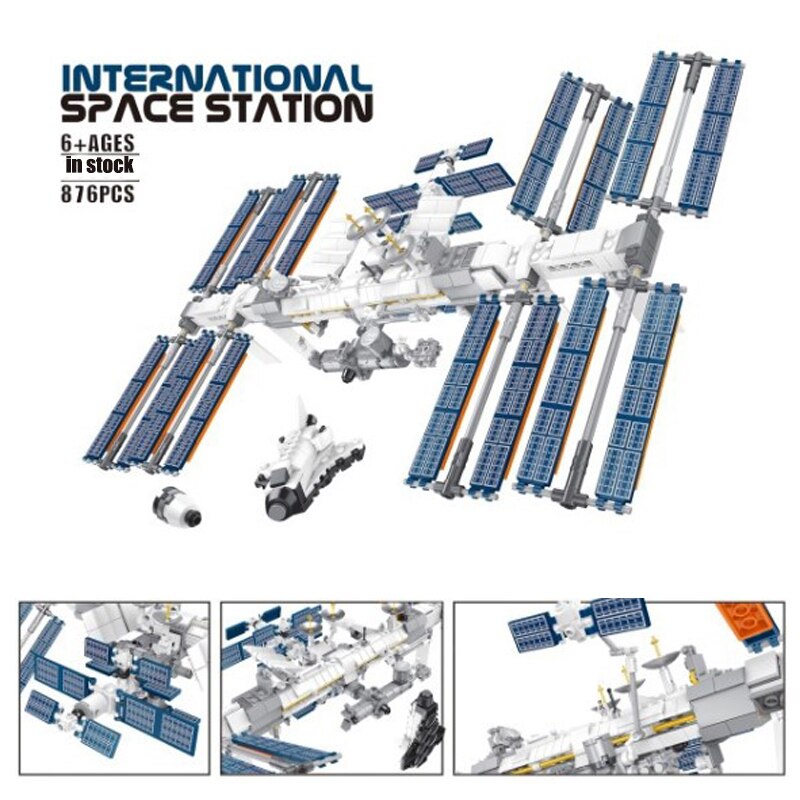 International Space Station building block model with solar panels