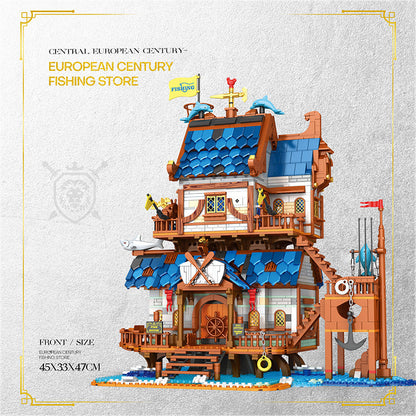 medieval fishing house building block set completed build display