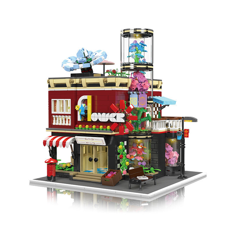 Upper floors and roofline of the flower shop