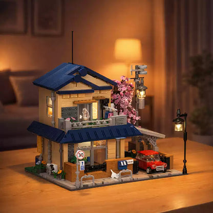 Japanese street scene building block set, rear view
