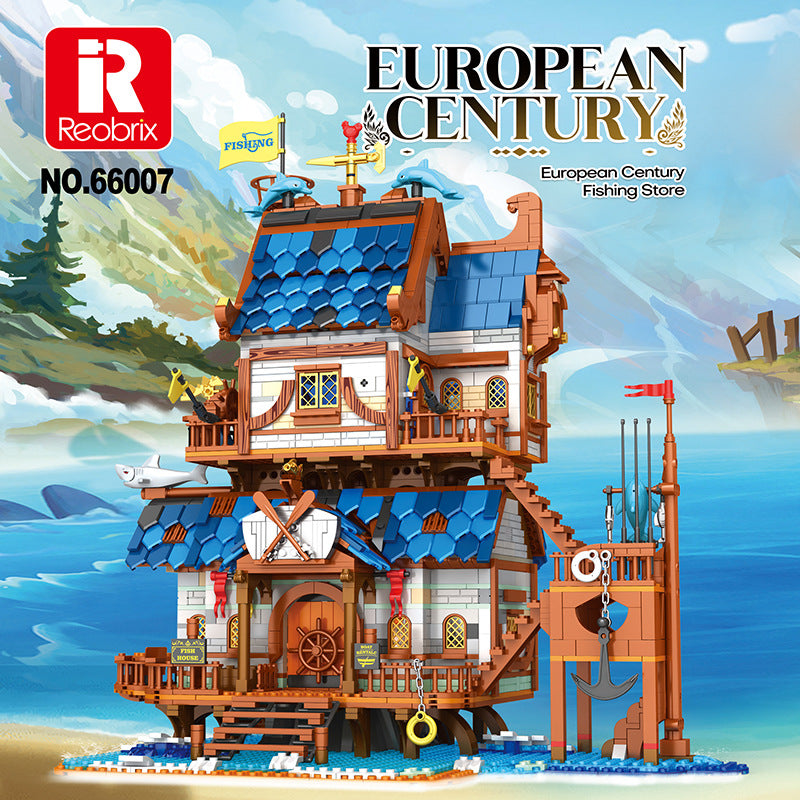 medieval fishing house building block set construction detail view