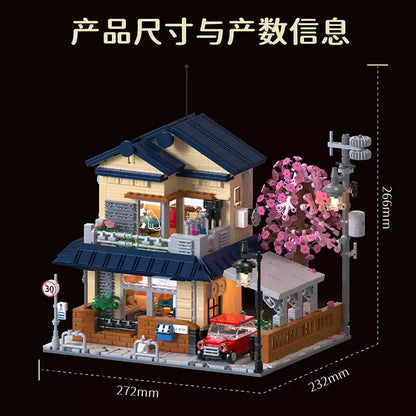 Japanese street scene building block set, top view