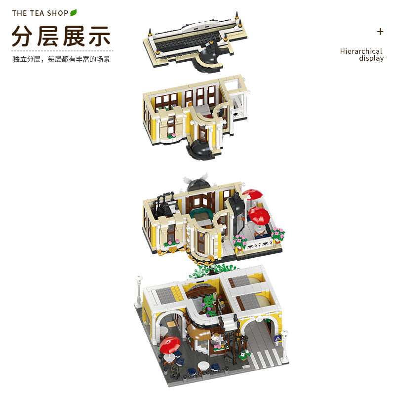 tea shop building block set structural detail close-up