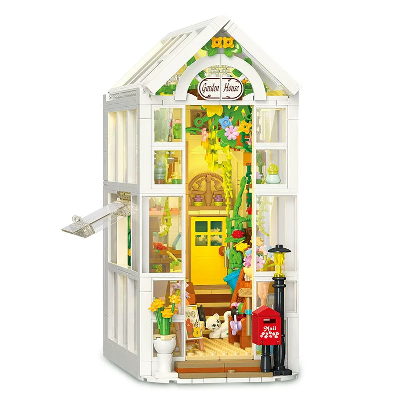 Greenhouse bookend building block set, rear view