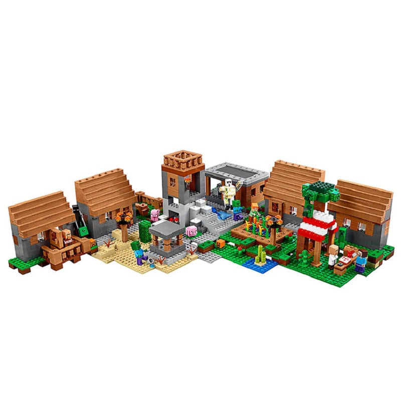 Close-up of a wooden-style house structure in a blocky village build