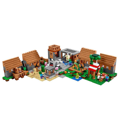 Close-up of a wooden-style house structure in a blocky village build