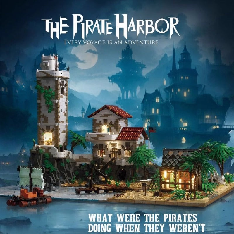 pirate harbor castle building block set completed build display