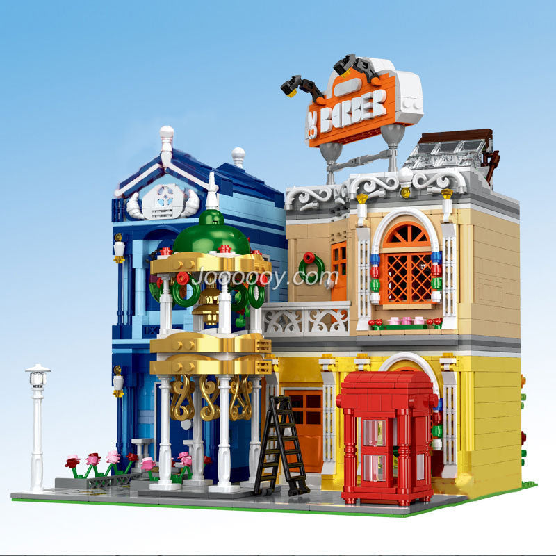 barber shop building block set display setting view