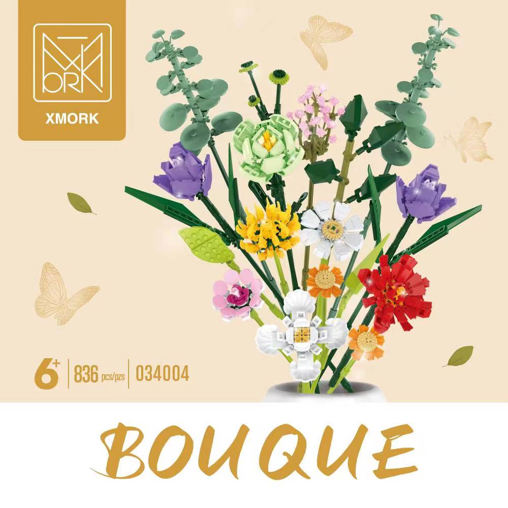 Flower bouquet building block set, 836-piece version