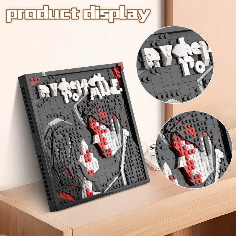 Album mosaic MOC building block set, angled view
