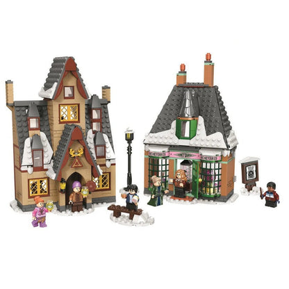 Close-up detail of the village storefront facades