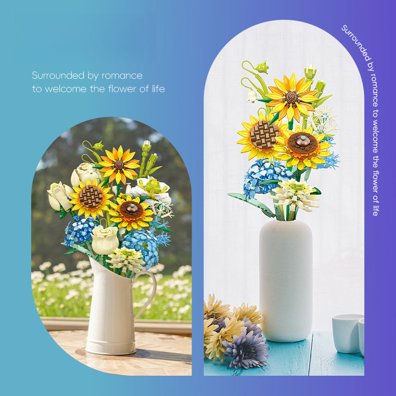 Sunflower bouquet building set, side view