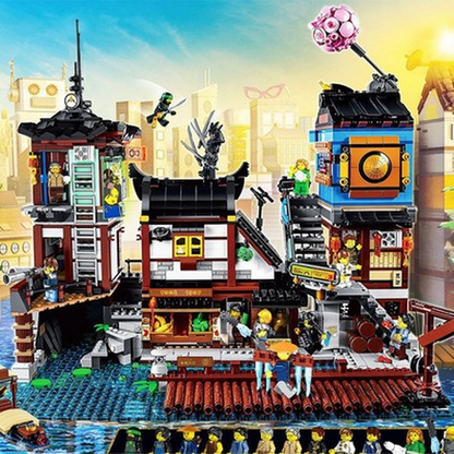Ninja city docks building block model rooftop detail