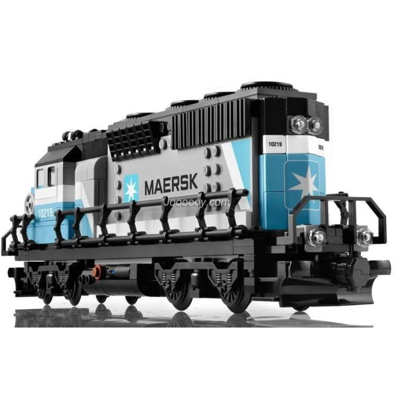 Close-up of container car detail on a building block train build