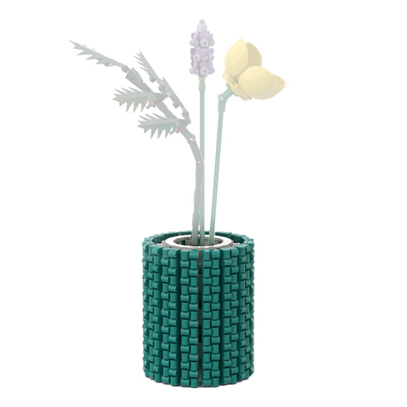 Turquoise brick flower vase, close-up detail