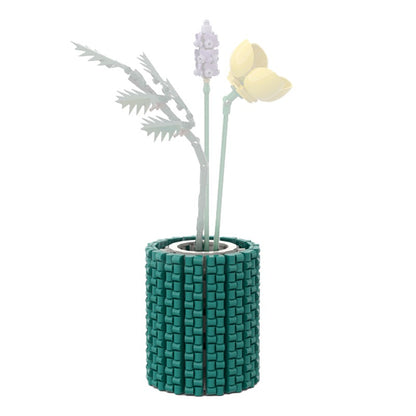 Turquoise brick flower vase, close-up detail